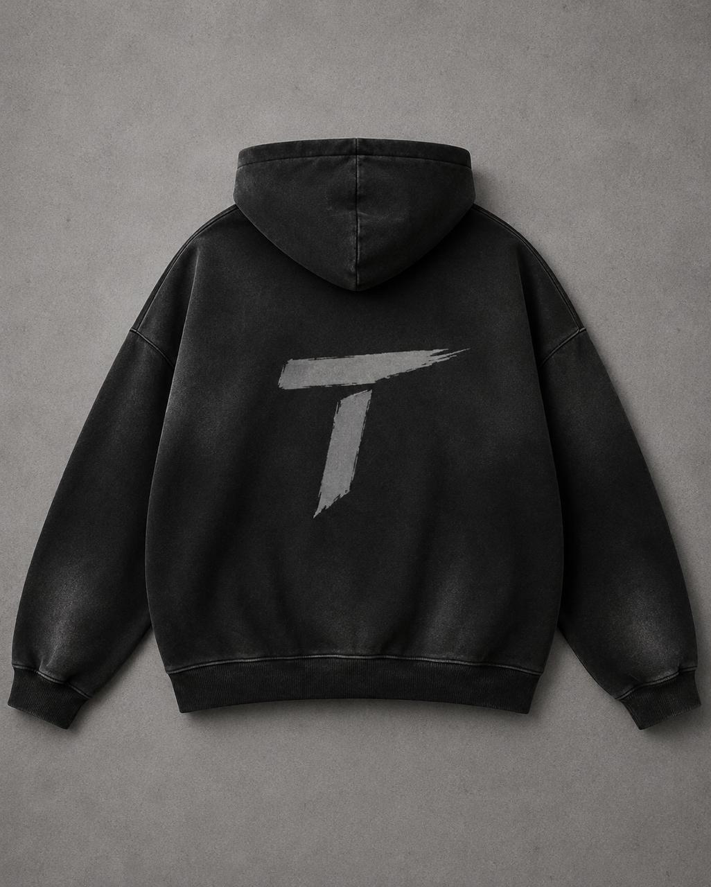 Washed Logo Oversized Hoodie – Black