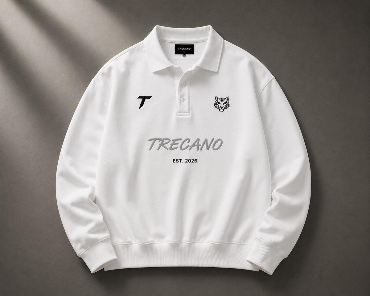 Tiger Crest Oversized Polo Sweatshirt – White